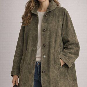 Vintage Danier Suede Swing Coat – Olive Green (Oversized Fit)